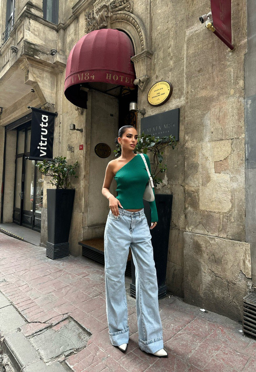 ONE SHOULDER TOP GREEN