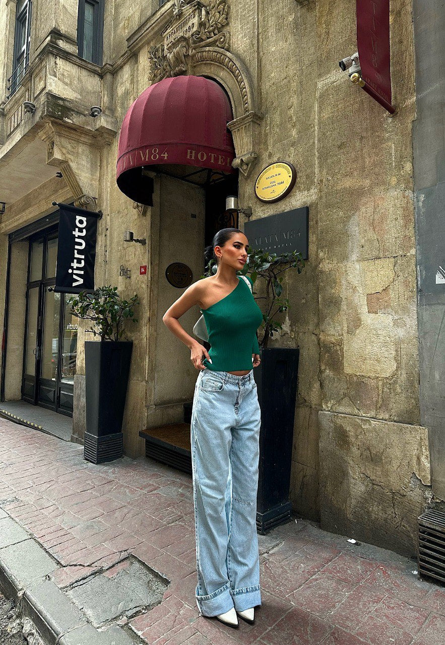 ONE SHOULDER TOP GREEN