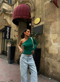 ONE SHOULDER TOP GREEN