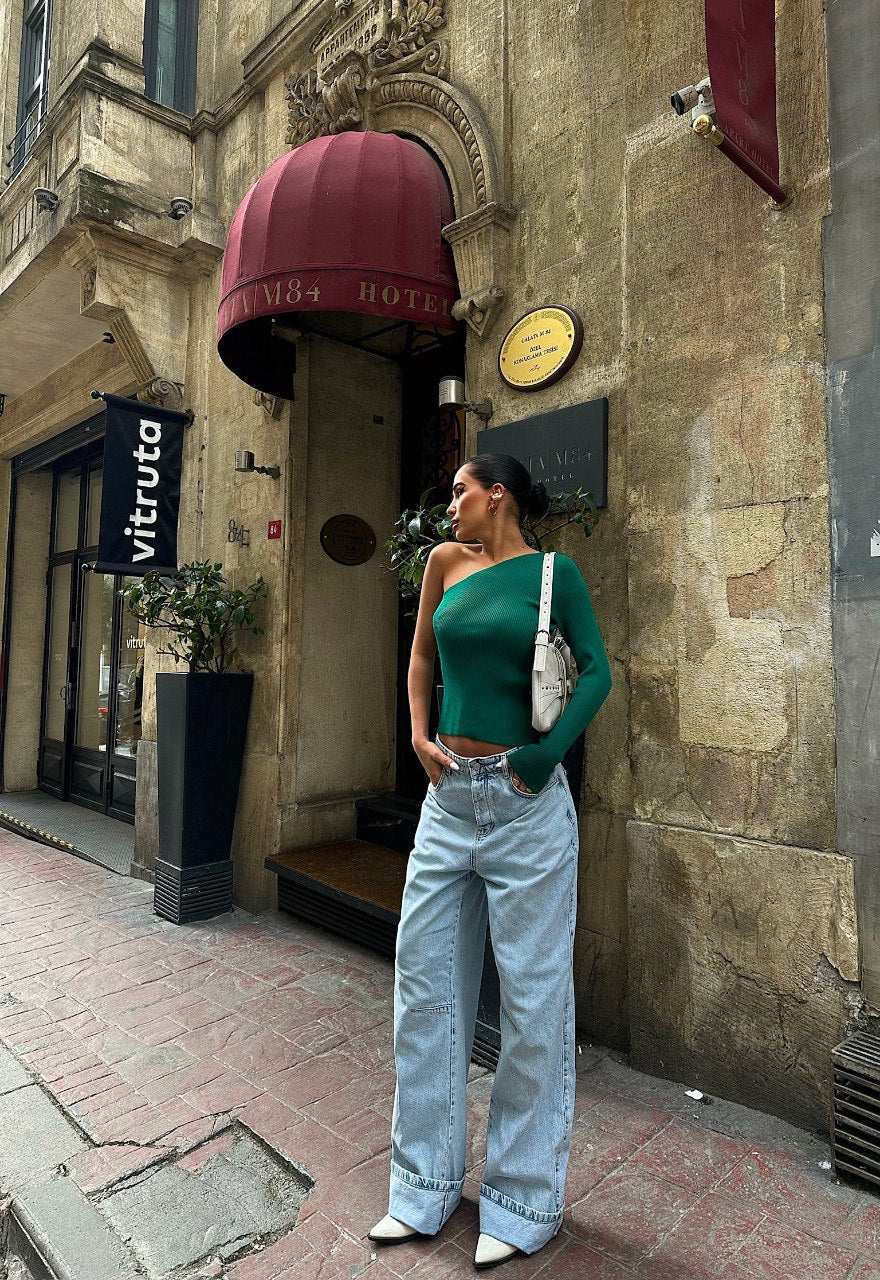ONE SHOULDER TOP GREEN
